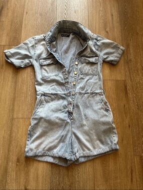 Blank NYC Utility Romper  Faded Jean With Buttons Up the Front